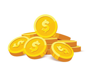 Wall Mural - gold coins with us dollar currency sign vector illustration isolated on white background. money heap