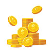 © Innerchild Studio - Heap of gold coins with us dollar currency sign vector illustration isolated on white background. Money coin stack pile. Business and finance concept design element.