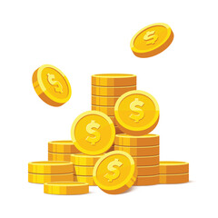 Wall Mural - heap of gold coins with us dollar currency sign vector illustration isolated on white background. mo