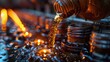Detailed macro shot capturing the glittering texture of motor oil on industrial gear creating a vividly textured surface