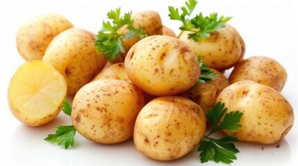 Wall Mural - Close up Image of Fried Potatoes on a White Background