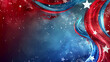 A mesmerizing abstract background featuring swirling red and blue ribbons adorned with sparkling stars, evoking a sense of beauty and patriotic elegance