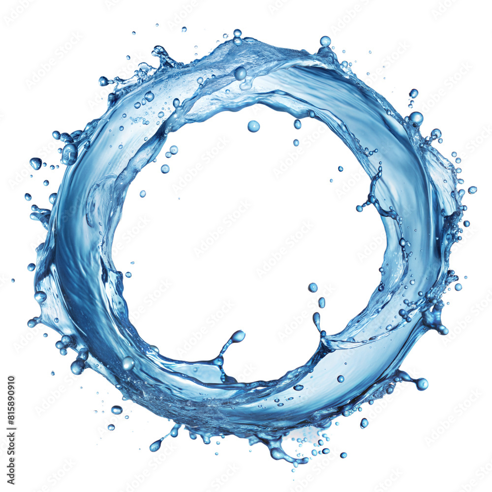 Blue water splash forming a circular shape on transparent background ...