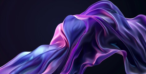 Wall Mural - 3d render of fluid abstract shape in purple and blue gradient on black background. Modern wallpaper