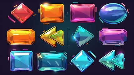 Poster - Bright collection of glossy colorful game buttons and icons for user interface design