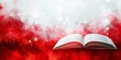 Open book on a vibrant red abstract background with sparkling white lights