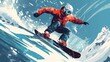 Illustration of a snowboarder on the slope, winter sport, dynamic shapes
