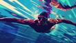 Illustration of a dynamic silhouette of a swimmer underwater