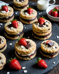 Wall Mural - cookies with strawberries and chocolate 