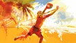 Silhouette illustration of a man playing beach volleyball