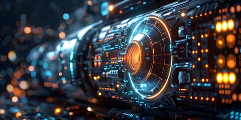 Poster - Futuristic Sci Fi Inspired Tech Gadget DIY Blueprint with Glowing Circuits and Digital Interfaces
