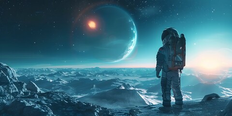 Wall Mural - lone astronaut in space contemplating the wonders of the universe
