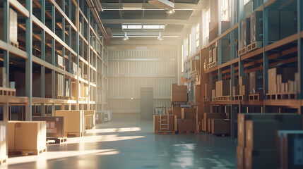 Leinwandbilder - warehouse interior with shelves pallets and boxes : Generative AI