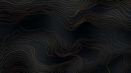 Wall Mural - Abstract gold line wave background. black background with gold wave lines curved wavy sparkle with copy space for text. Three-dimensional wave and black, gold background.