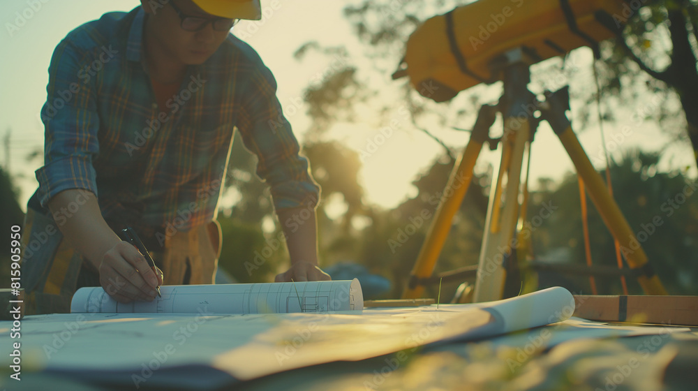 architect man and Engineer working with blueprints,engineer inspection ...