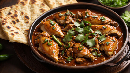 Wall Mural - A plate of chicken tikka masala with naan bread.