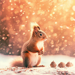 Wall Mural - Cute squirrel in the forest on the snow
