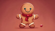 A gingerbread man is smiling and wearing a red scarf by AI generated image