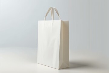 Sticker - Elegant mock-up of a white paper bag stands against a neutral backdrop, perfect for branding designs