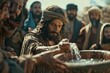 © Alla - Miracle of Jesus Christ turning water into wine: a transformative event at Cana, demonstrating Christ's divinity and his ability to bring joy and abundance through divine intervention.