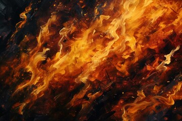 Poster - Close-up of a fiery texture, capturing the vibrant dance of flames and hot embers