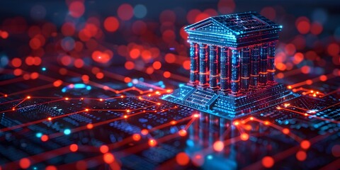 Poster - futuristic financial technology represents fintech innovation and digital banking growth