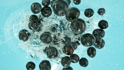 Poster - Freeze Motion of Blueberries Falling into Water, Splashing.