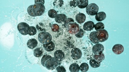 Poster - Freeze Motion of Blueberries Falling into Water, Splashing.