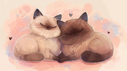 Wall Mural - adorable ragdoll cats playing and cuddling together cute and playful feline friends digital illustration