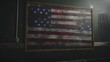 Vintage American flag bordering blank chalkboard