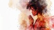 © Bijac - beautiful african american woman praying hands clasped spiritual moment watercolor banner illustration