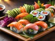 A vegetarian sushi plate with fresh vegetables.  healthy food healthy living concept