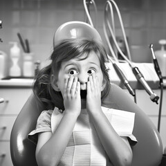 Wall Mural - Little frightened girl sitting in a dentist's chair
