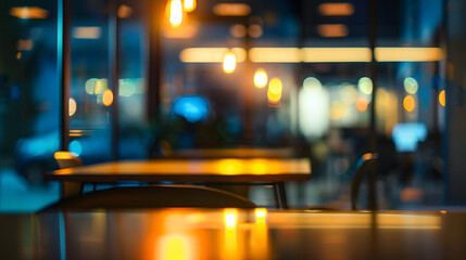 Poster - At night beautiful Abstract blurred office interior room blurry working space with defocused effect : Generative AI