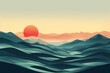 Stylized illustration of a serene sunset behind multiple layers of mountain ranges with a gradient of warm and cool tones.
