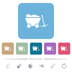 Poster - Loaded mine cart and pickaxe flat icons on color rounded square backgrounds