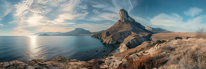 Wall Mural - Mountain in Crimea in form of a bear, Clouds in the sky, Coastline realistic nature and landscape