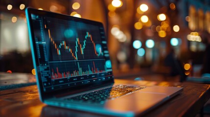Aufkleber - Close-up of a laptop screen displaying stock market data, highlighting the importance of digital tools in business.