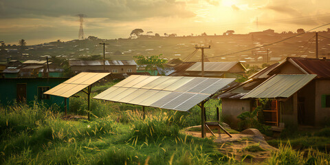 A image of solar panels providing electricity to communities in developing countries, improving access to clean and affordable energy sources