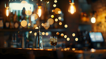 Poster - Blurred background of bar or pub interior with bokeh : Generative AI