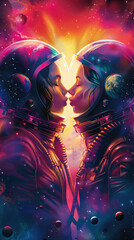 Sticker - Two women in space suits kissing each other