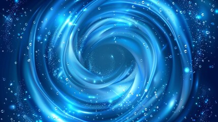 Poster - Cartoon dynamic elements for the design of washing powder ads and shampoo ads. Swirl, detergent, and light glow with soap bubbles and shining sparks. Isolated blue abstract foam, sparkling vortex.