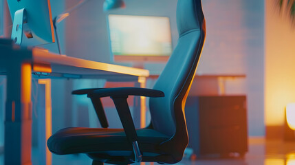 Poster - Comfortable office chair near table with modern computer : Generative AI