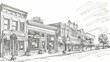 © Bijac - charming midwest main street historic storefronts and downtown architecture sketch illustration