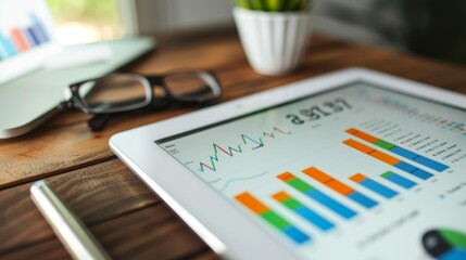 Poster - Digital tablet displaying real-time stock market graphs, depicting the fast-paced nature of financial trading.