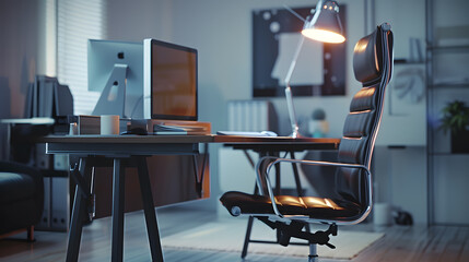 Poster - Comfortable office chair near table with modern computer : Generative AI