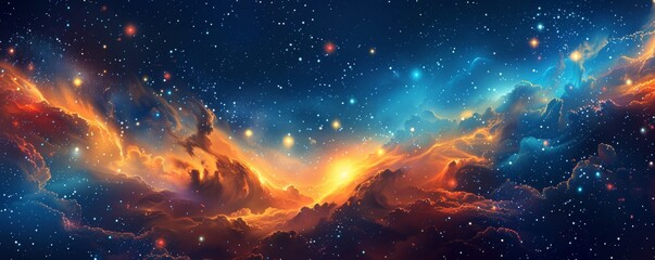 Wall Mural - A cosmic journey through a nebula-filled galaxy, where swirling clouds of gas and dust paint a breathtaking tapestry across the void.   illustration.