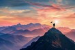 © spyrakot - Triumph at the Summit: Business Success and Personal Achievement Symbolized by Flag Planting on Mountain Peak