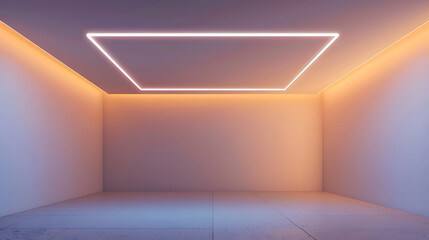 Aufkleber - LED strip light and illumination Also called ribbon light or LED tape to suspended on ceiling in plasterboard in empty living room include down light white wall Interior home design an : Generative AI