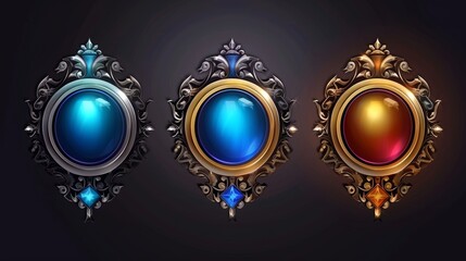 Poster - a gold and silver styled frame for fantasy game ui. an illustration set of elements for rpg interfac